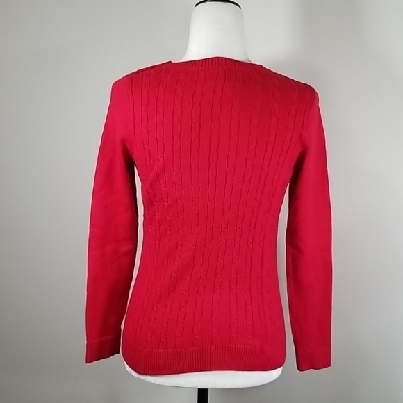 Talbots Women's Sweater Size S Petite Red Cotton Blend Cable Knit Crew Neck - Picture 4 of 7